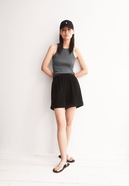 LINEN BLEND PULL ON SHORT