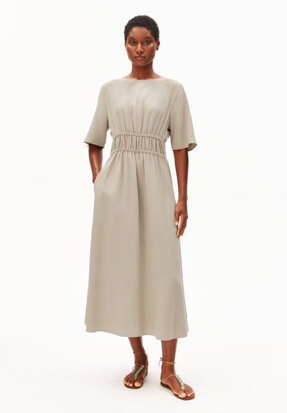 LINEN BLEND GATHERED DRESS