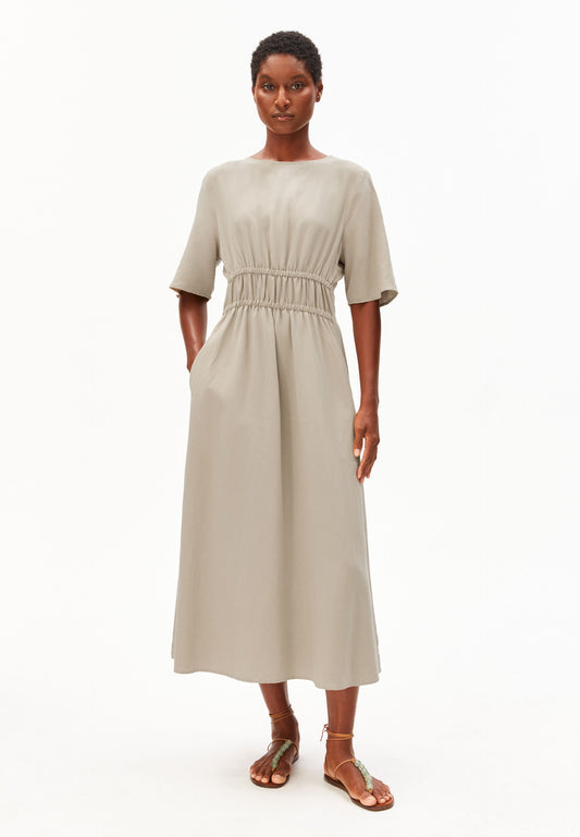 LINEN BLEND GATHERED DRESS