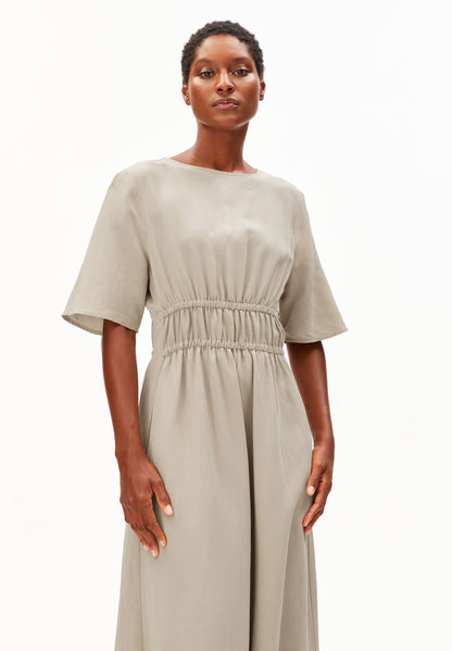 LINEN BLEND GATHERED DRESS
