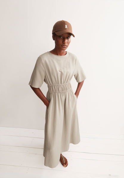 LINEN BLEND GATHERED DRESS